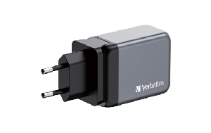 Ladeadapter Verbatim, Universal, GNC-65, GaN, 65W,grau, 1x USB-A QC, 2x USB-C PD