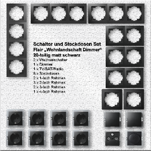 Schalter und Steckdosen Set McPower Flair Wohnlanschaft Dimmer, matt schwarz