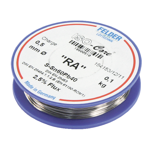 Lötzinn auf Rolle FELDER ISO-Core "RA", 0,5mm, 100g, bleihaltig (60%Sn 40%Pb)