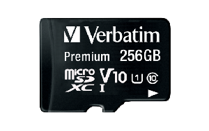 Micro SDHC Card Verbatim, 256GB Speicherkapazität, inkl. Adapter, Class 10