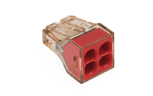 Verbindungsdosenklemme WAGO, eindrähtige Leiter, 4 Klemmstellen, max. 4mm², rot