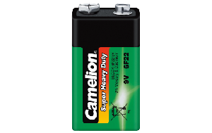 Block-Batterie CAMELION Super Heavy Duty 9V, Typ 6F22, 1er-Shrink