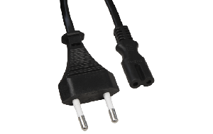 Euro-Netzkabel mit Doppelnutstecker, 1,5m, 0,75mm², schwarz