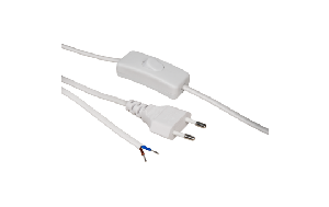 Euro-Netzkabel McPower mit Schnurschalter und blanken Enden, 2m, weiß, Kupfer