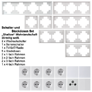 Schalter und Steckdosen Set McPower Shallow Wohnlandschaft, 20-teilig, weiß