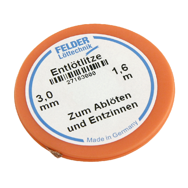 Entlötlitze FELDER, 3,0mm, mit halogenfreiem Flussmittel getränkte Kupferlitze, 1,60m Spule