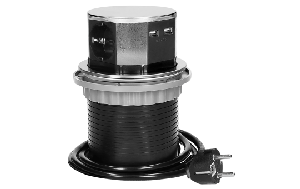 Tisch-Einbausteckdose Ø10cm, 3fach, 2 USB 2,4 A, Edelstahl, versenkbar