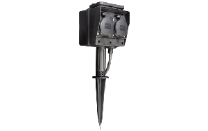 Gartensteckdose McPower, 2-fach, IP44, mit Erdpieß, 3m Kabel, Zeitschaltuhr