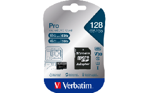 Micro SDXC Card Verbatim ''PRO'' 128GB, U3, inkl. SD-Adapter