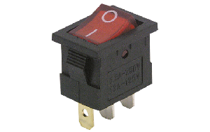 Mini-Wippenschalter McPower, 3-polig, rote Wippe, 250V/6,5A, Stellungen: EIN/AUS