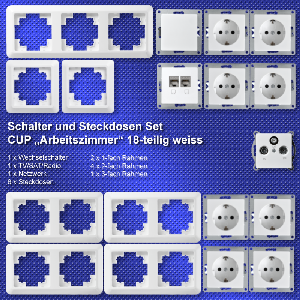 Schalter und Steckdosen Set McPower Cup Arbeitszimmer, 18-teilig, weiß