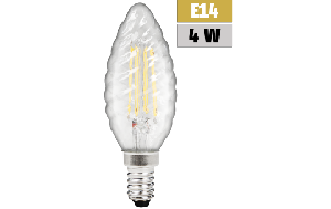 LED Filament Kerzenlampe gedreht McShine ''Filed'', E14, 4W, 490 lm, warmweiß, klar