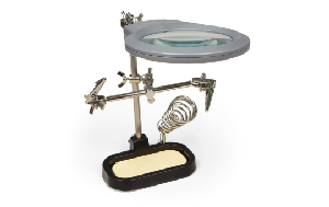 Dritte Hand mit LED-Lupe McPower, Lötkolben-Halter &amp; Schwamm, 2-fache Vergrößerung