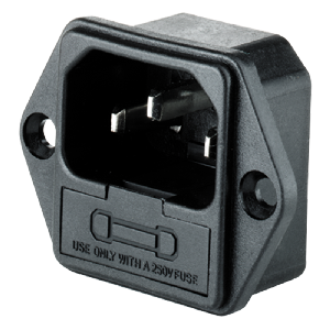 Kaltgeräte-Einbaustecker mit Sicherungshalter, Lötanschluss