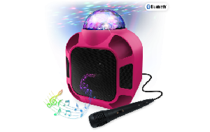 Bluetooth Karaoke- Lautsprecher, mit Mikrofon,12000mAh Akku, Mini USB, AUX, Pink