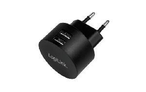 Dual-USB-Schnellade-Steckdosenadapter, 2x USB-A, 10,5 W, rund, schwarz