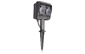 Gartensteckdose McPower, 2-fach, IP44, mit Erdspieß, 3m Kabel