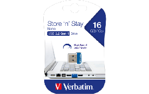 Nano USB-Stick ''Store n' Stay'' Verbatim, 16GB Speicher, Typ-A, extraflach, blau