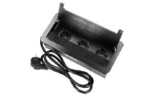 Tisch-Einbausteckdose, 3fach, schwarz, mit Staubschutz, 3600W, 1,5m Anschlußkabel