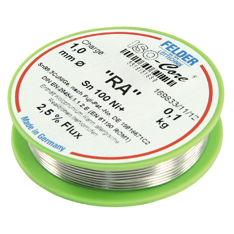 Lötzinn auf Rolle FELDER ISO-Core RA, 1,0mm, 100g, bleifrei (Sn100%Ni+)
