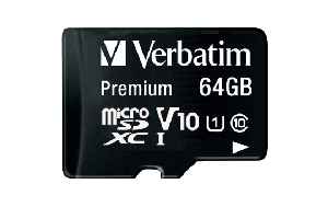 Micro SDHC Card Verbatim, 64GB Speicherkapazität, inkl. Adapter, Class 10