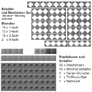 Schalter und Steckdosen Set McPower Shallow Megaset 100-teilig, anthrazit