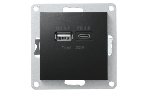 USB-Ladedose McPower ''Flair'' 2-fach, USB-C, PD 3.0 20W, matt schwarz