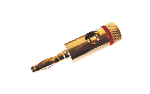 Laborstecker, 4mm-Ø, vergoldet, mit rotem Kennzeichnungsring