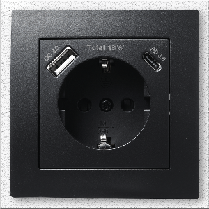 Schutzkontakt-Steckdose McPower Flair 1x USB-C 18W PD, 1x USB-A, matt schwarz