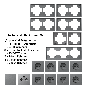 Schalter und Steckdosen Set McPower Shallow Arbeitszimmer, 17-teilig,anthrazit