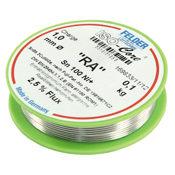 Lötzinn auf Rolle FELDER ISO-Core "RA", 1,0mm, 100g, bleifrei (Sn100%Ni+)