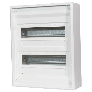 Aufputz Kleinverteiler, 2-reihig, 24+4 Module, Steckklemme PE/N, ohne Tür