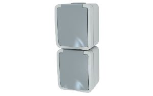 Feuchtraum Doppelsteckdose McPower ''Fix'', Steckanschluss, 250V~/16A, IP54, AP