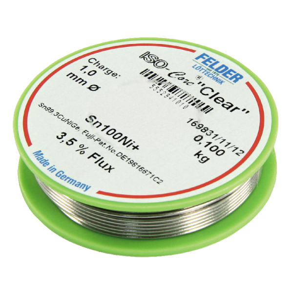 Lötzinn auf Rolle FELDER, ISO-Core Clear, 1,0mm, 100g, bleifrei (Sn100%Ni+)