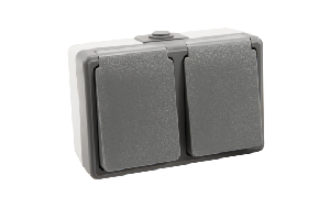 Feuchtraum Doppel-Steckdose McPower Secure, 250V~/16A, IP44, AP, grau