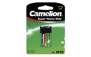 Block-Batterie CAMELION Super Heavy Duty 9 V, Typ 6F22, 1er-Blister