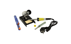 Lötset McPower LS-303 30W-Lötkolben, Entlötpumpe, Ständer, Lötzinn, auf Blister