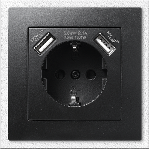 Schutzkontakt-Steckdose mit 2x USB McPower Flair,250V, 5V/2,1A,UP,matt schwarz