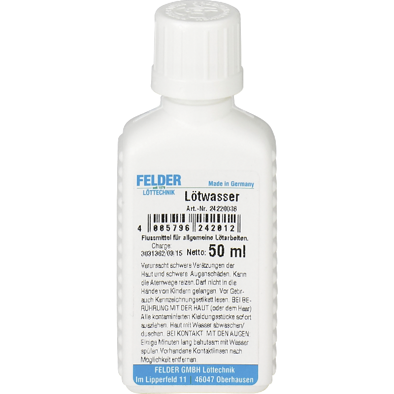 Lötwasser FELDER Hobby, 50ml-Flasche mit Pinseleinsatz, EN ISO 9454-1