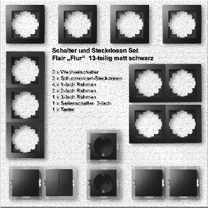 Schalter und Steckdosen Set McPower Flair Flur, matt schwarz, 13-teilig