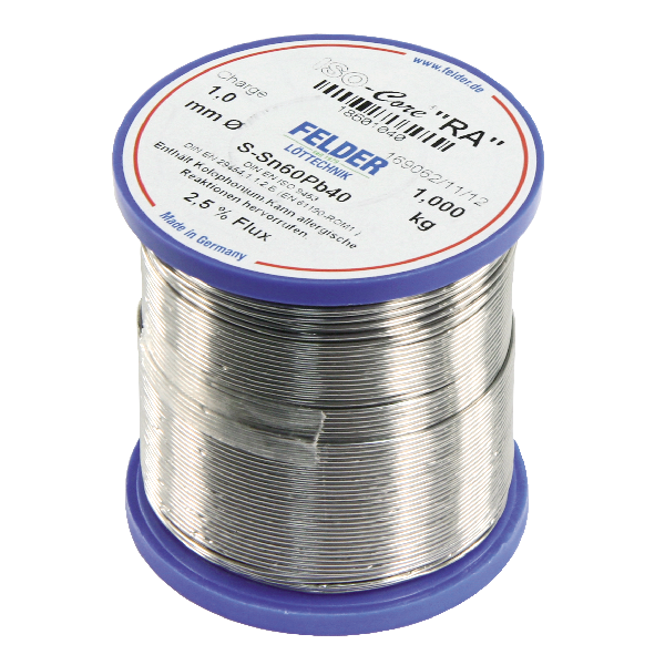 Lötzinn auf Rolle FELDER ISO-Core "RA", 1,0mm, 1.000g, bleihaltig (60%Sn 40%Pb)