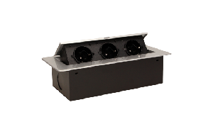 Tisch-Einbausteckdose, 3fach, silber-schwarz, 2500W