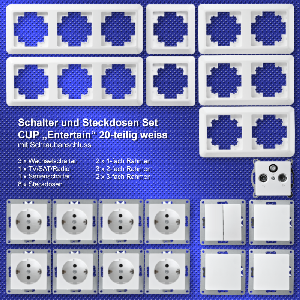 Schalter und Steckdosen Set McPower Cup Entertain, 20-teilig, weiß