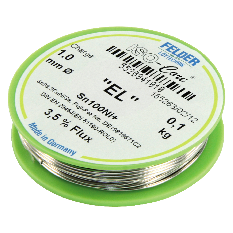 Lötzinn auf Rolle FELDER ISO-Core EL, 1,0mm, 100g, bleifrei (Sn100%Ni+)