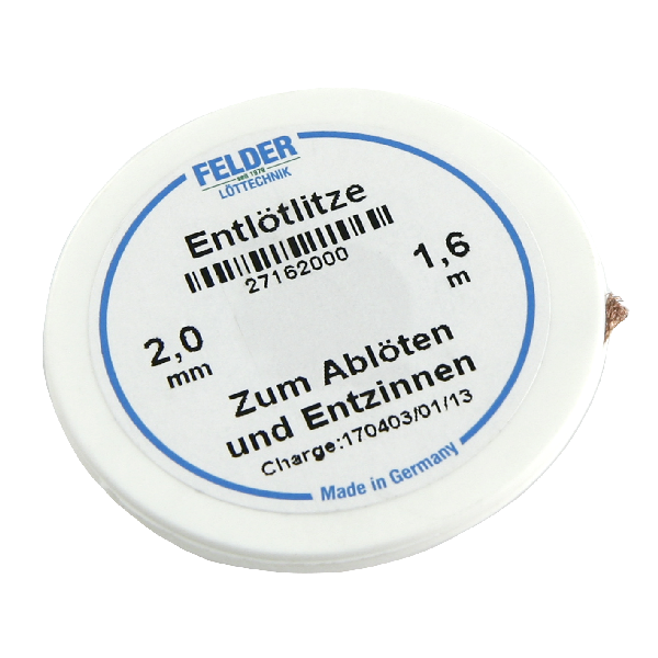 Entlötlitze FELDER, 2,0mm, mit halogenfreiem Flussmittel getränkte Kupferlitze, 1,60m Spule