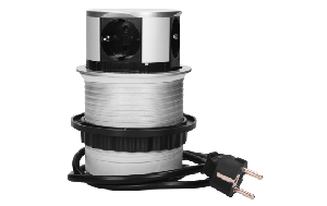 Tisch-Einbausteckdose Ø10cm, 4 fach, silber-schwarz, versenkbar