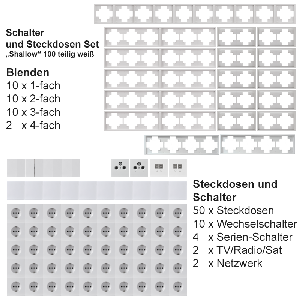Schalter und Steckdosen Set McPower Shallow Megaset 100-teilig, weiß