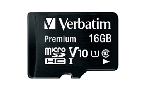 Micro SDHC Card Verbatim, 16GB Speicherkapazität, inkl. Adapter, Class 10