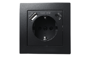 Schutzkontakt-Steckdose McPower ''Flair'' 1x USB-C 18W PD, 1x USB-A, matt schwarz
