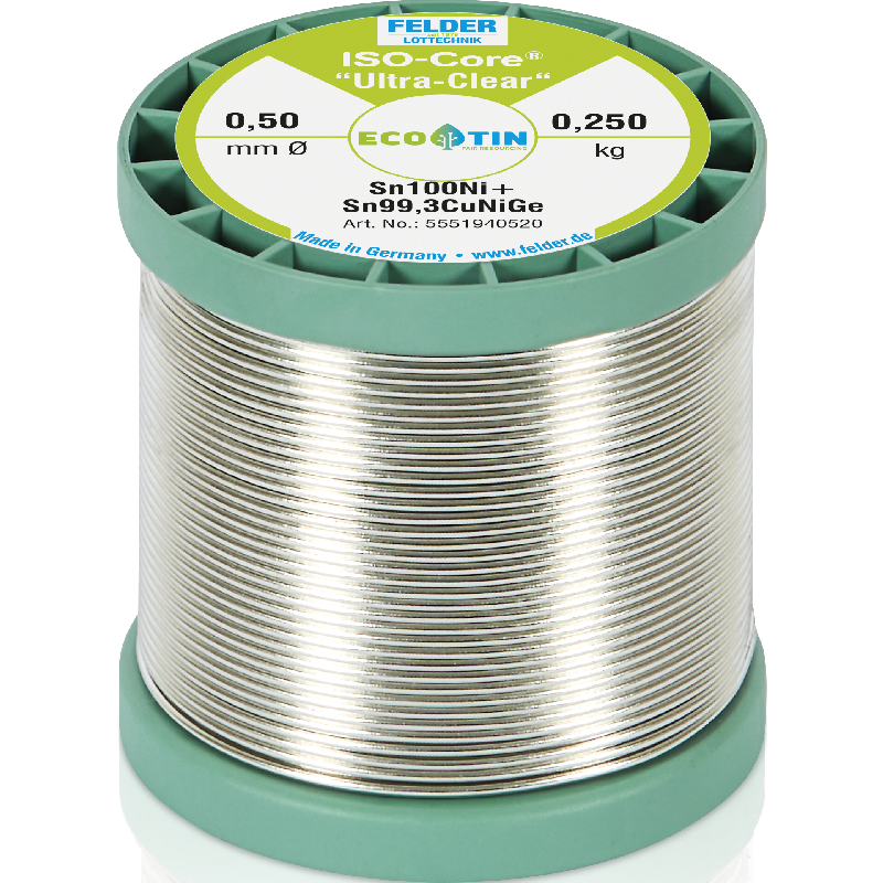 Lötdraht FELDER ISO-CORE Ultra Clear, Sn100Ni+, 0,5mm, 250g, bleifrei